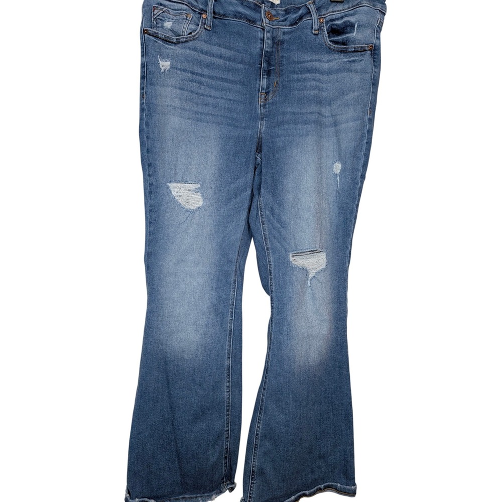 Edgely Womens Jeans 20W Mid Rise Flare Denim Jeans Distressed Ripped Medium Wash
